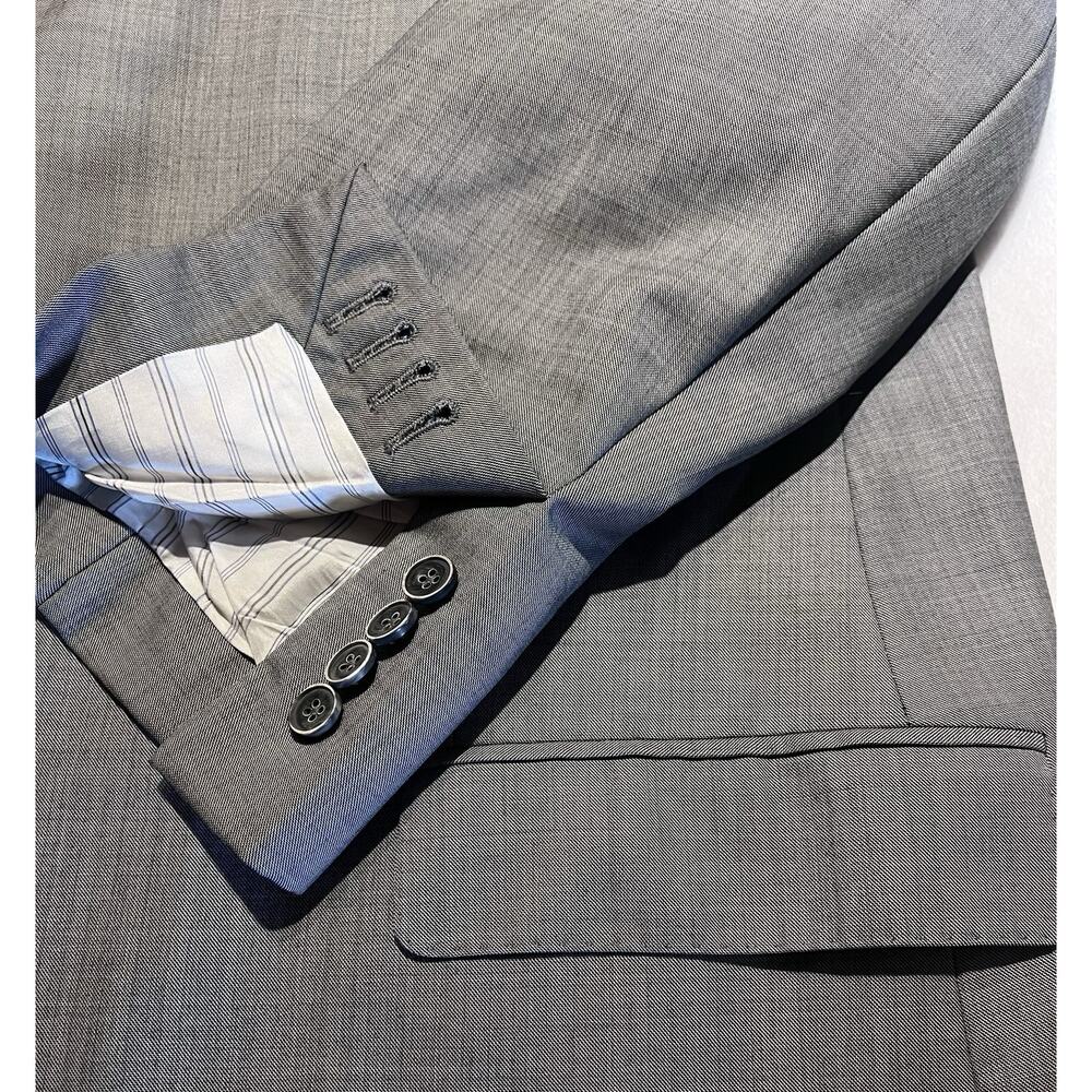 J Hilburn Custom 48-49S Gray Blue Undertones Finely Woven Blazer Short Arms - Picture 9 of 16